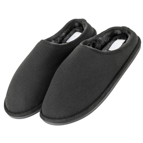Mens Slip On Fleece Faux Fur Mule Slipper - Grey